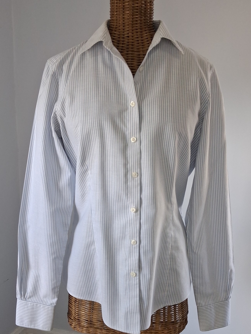 Brooks Brothers Blue and White Pinstripe Women's Dress Shirt
